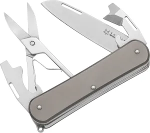 Fox Knives Vulpis FX-VP130-F4 Slipjoint Folding Knife 4-in-1 Multitool 2.17in Blade, Bottle Opener, Can Opener, Flat Head Screwdriver, Scissors - Compact Versatile Minimalist Pocket Knife (Titanium)