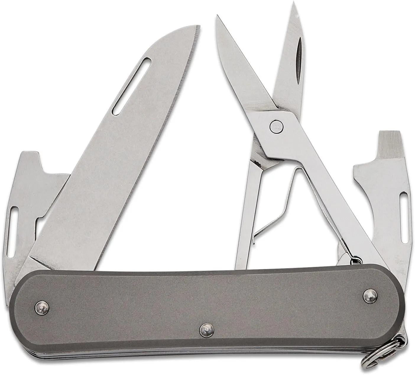 Fox Knives Vulpis FX-VP130-F4 Slipjoint Folding Knife 4-in-1 Multitool 2.17in Blade, Bottle Opener, Can Opener, Flat Head Screwdriver, Scissors - Compact Versatile Minimalist Pocket Knife (Titanium)