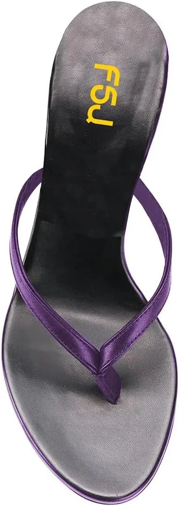 FSJ Women Fashion Thong Flip Flops Stiletto High Heels Slip On Almond Toe Casual Sandals Summer Beach Dressy Slipper Comfy Shoes