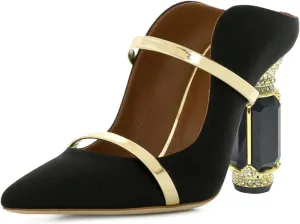 FSJ Women Pointed Toe Mules Chunky High Heels Sandals Pumps Slip On Two Strap Chic Crystal Block Heels Backless Casual Dressy Shoes Size 4-16 US