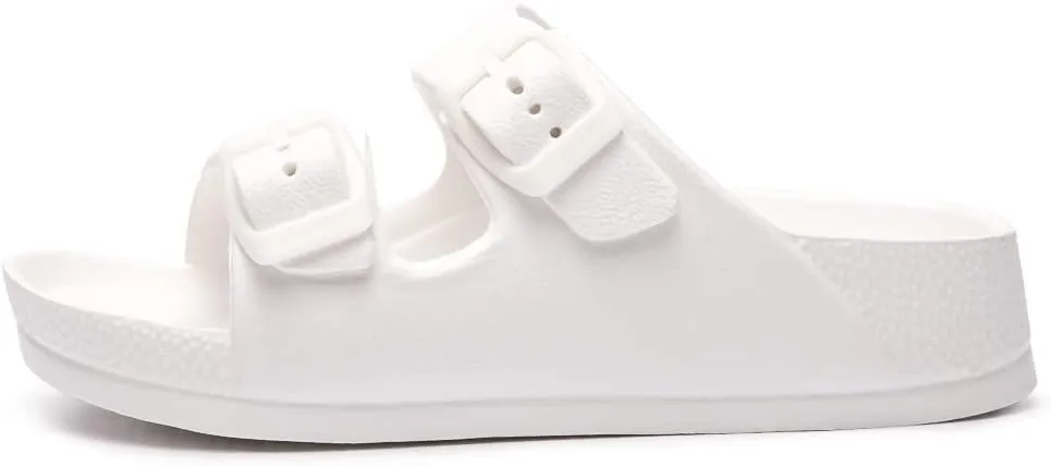 FUNKYMONKEY Unisex-Child Slides Double Buckle Adjustable EVA Flat Sandals for Boys Girls