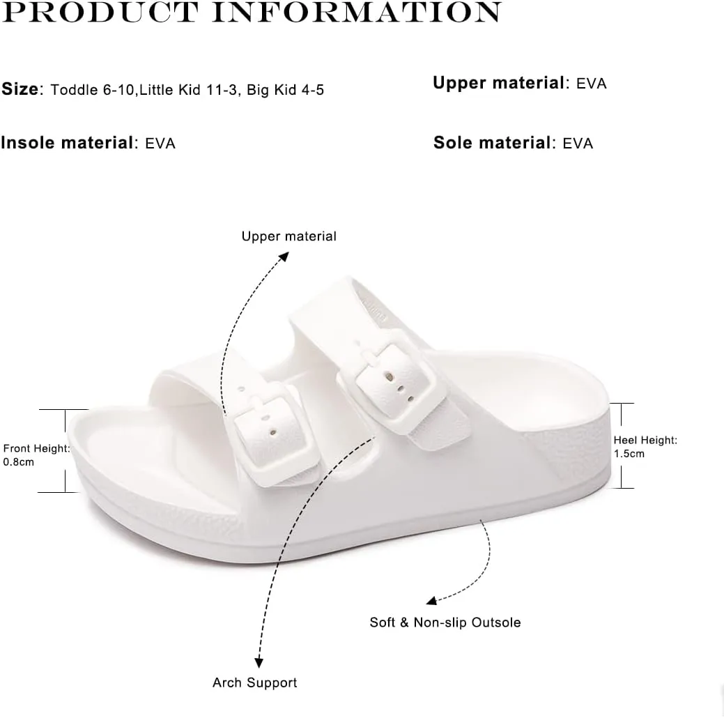 FUNKYMONKEY Unisex-Child Slides Double Buckle Adjustable EVA Flat Sandals for Boys Girls