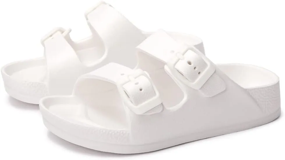 FUNKYMONKEY Unisex-Child Slides Double Buckle Adjustable EVA Flat Sandals for Boys Girls