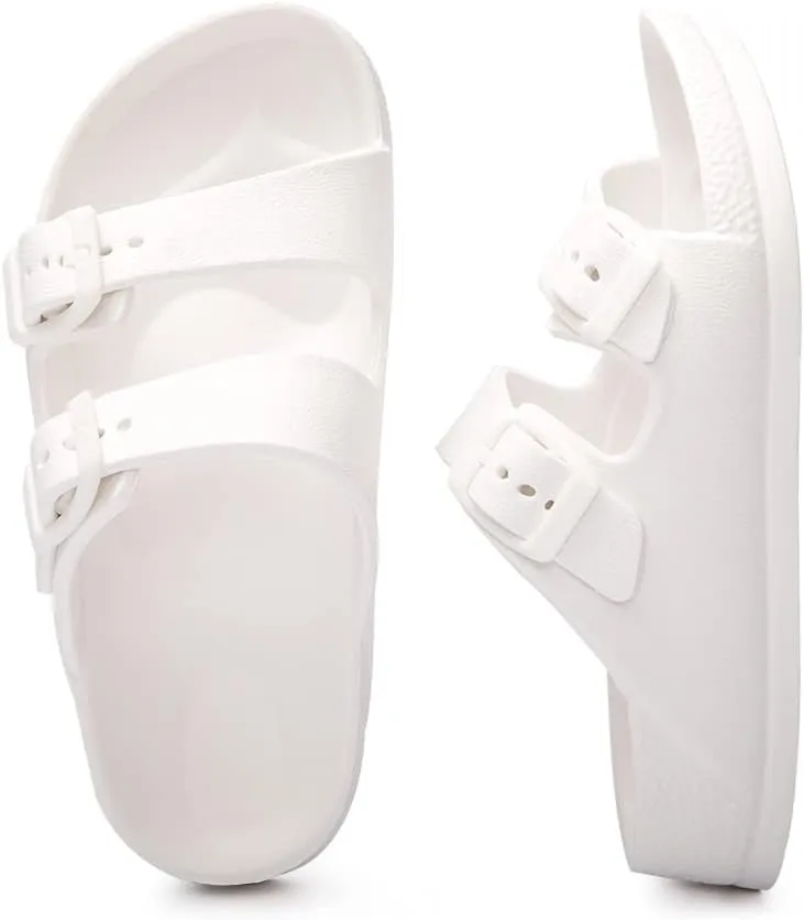 FUNKYMONKEY Unisex-Child Slides Double Buckle Adjustable EVA Flat Sandals for Boys Girls