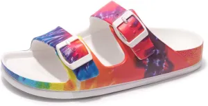 FUNKYMONKEY Women's Comfort Slides Double Buckle Adjustable Plastics Flat Sandals