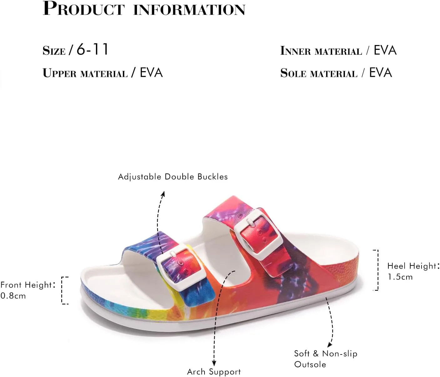 FUNKYMONKEY Women's Comfort Slides Double Buckle Adjustable Plastics Flat Sandals