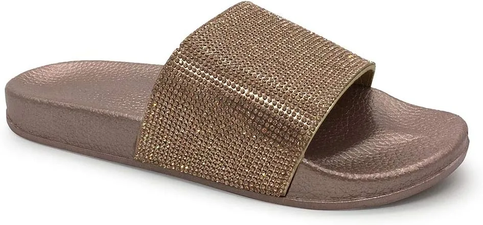 FUNKYMONKEY Women's Slides Rhinestone Glitter Slip On Footbed Platform Sandals