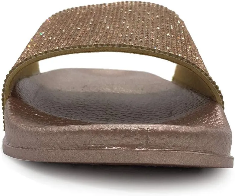 FUNKYMONKEY Women's Slides Rhinestone Glitter Slip On Footbed Platform Sandals