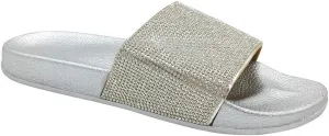 FUNKYMONKEY Women's Slides Rhinestone Glitter Slip On Footbed Platform Sandals