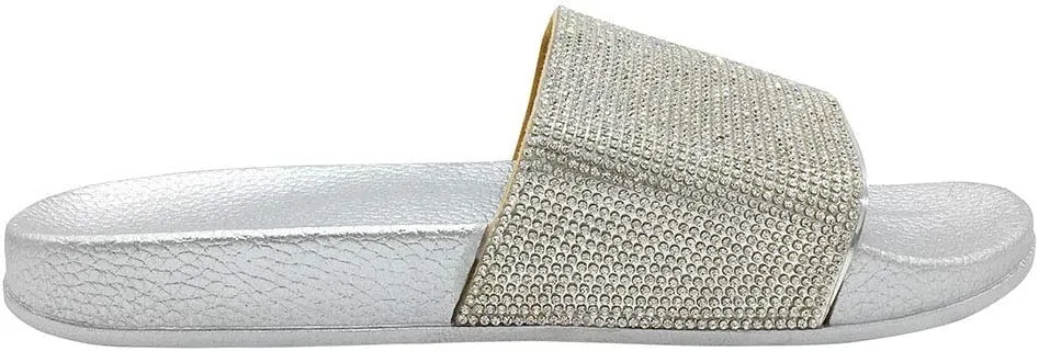 FUNKYMONKEY Women's Slides Rhinestone Glitter Slip On Footbed Platform Sandals