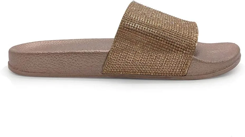 FUNKYMONKEY Women's Slides Rhinestone Glitter Slip On Footbed Platform Sandals