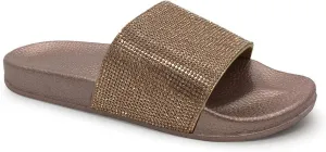 FUNKYMONKEY Women's Slides Rhinestone Glitter Slip On Footbed Platform Sandals