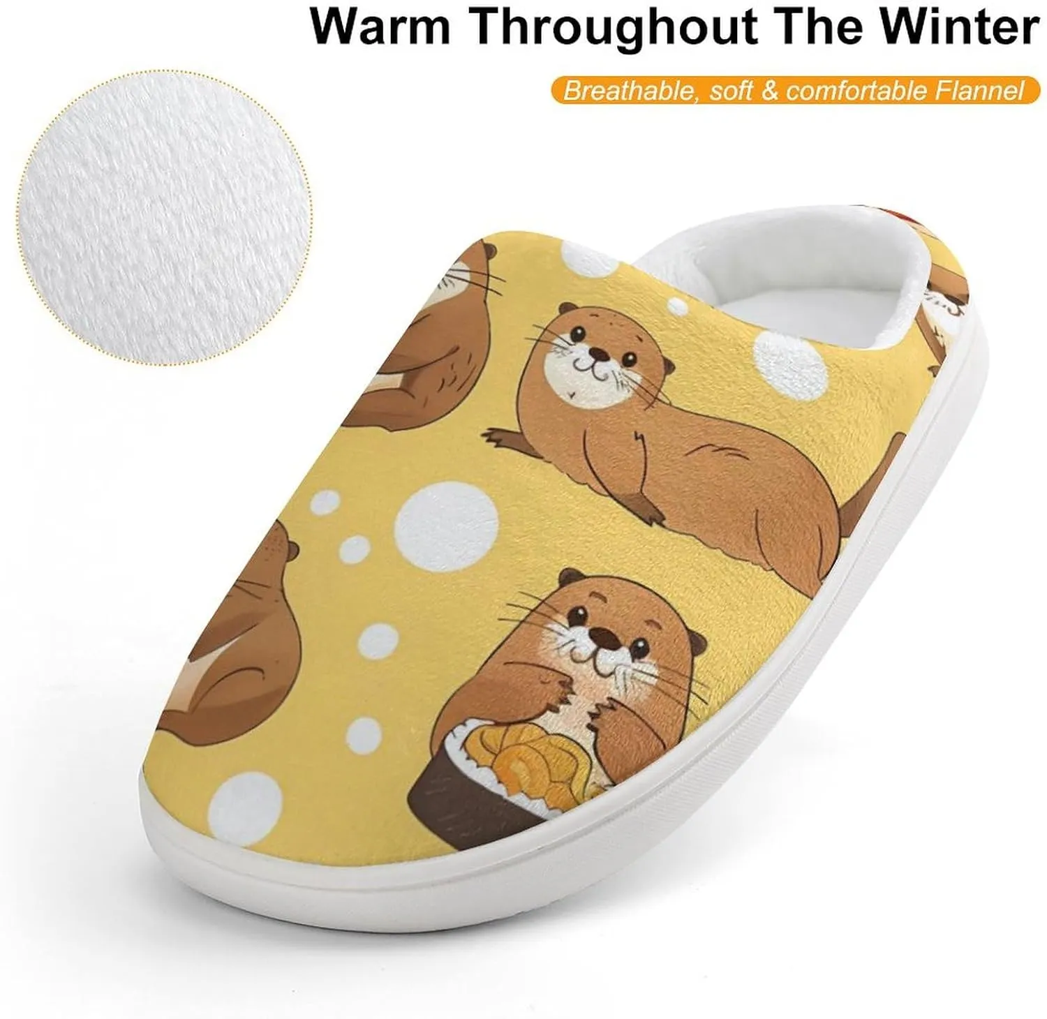 Funny Otter Sushi Kids Toddler Cotton Slippers Slip-on House Shoes for Bedroom Indoor Outdoor
