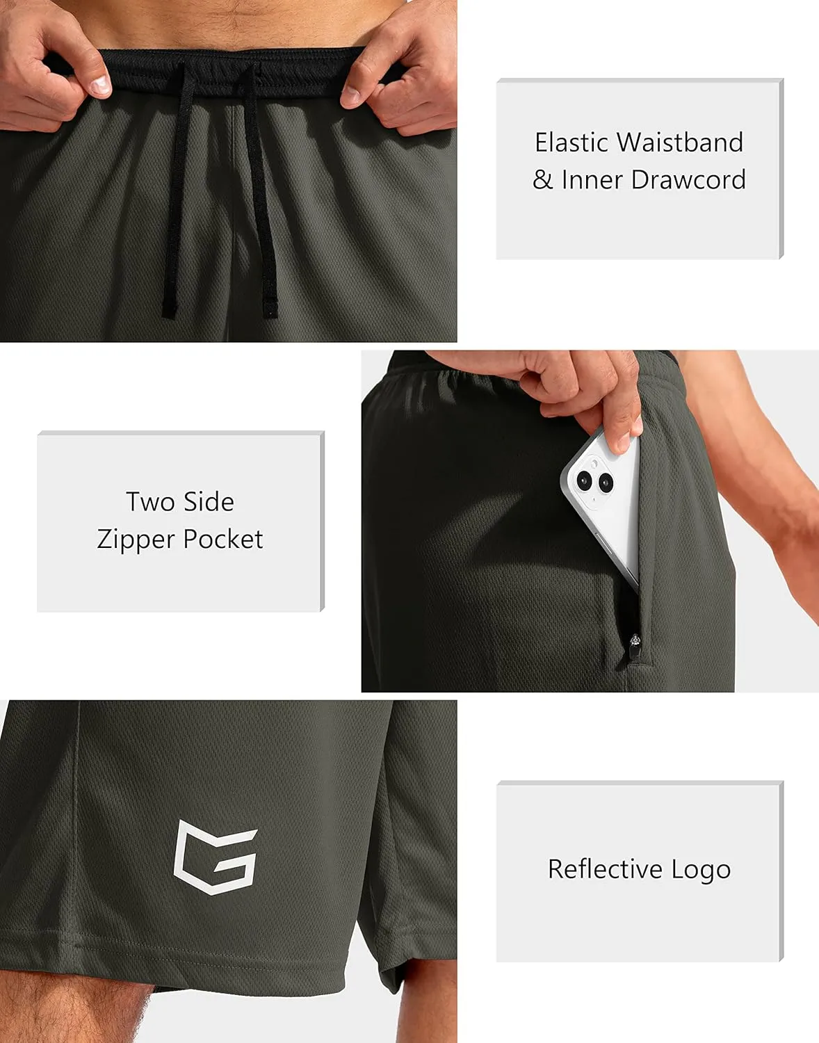 G Gradual Men's Basketball Shorts with Zipper Pockets Lightweight Quick Dry 11" Long Shorts for Men Athletic Gym