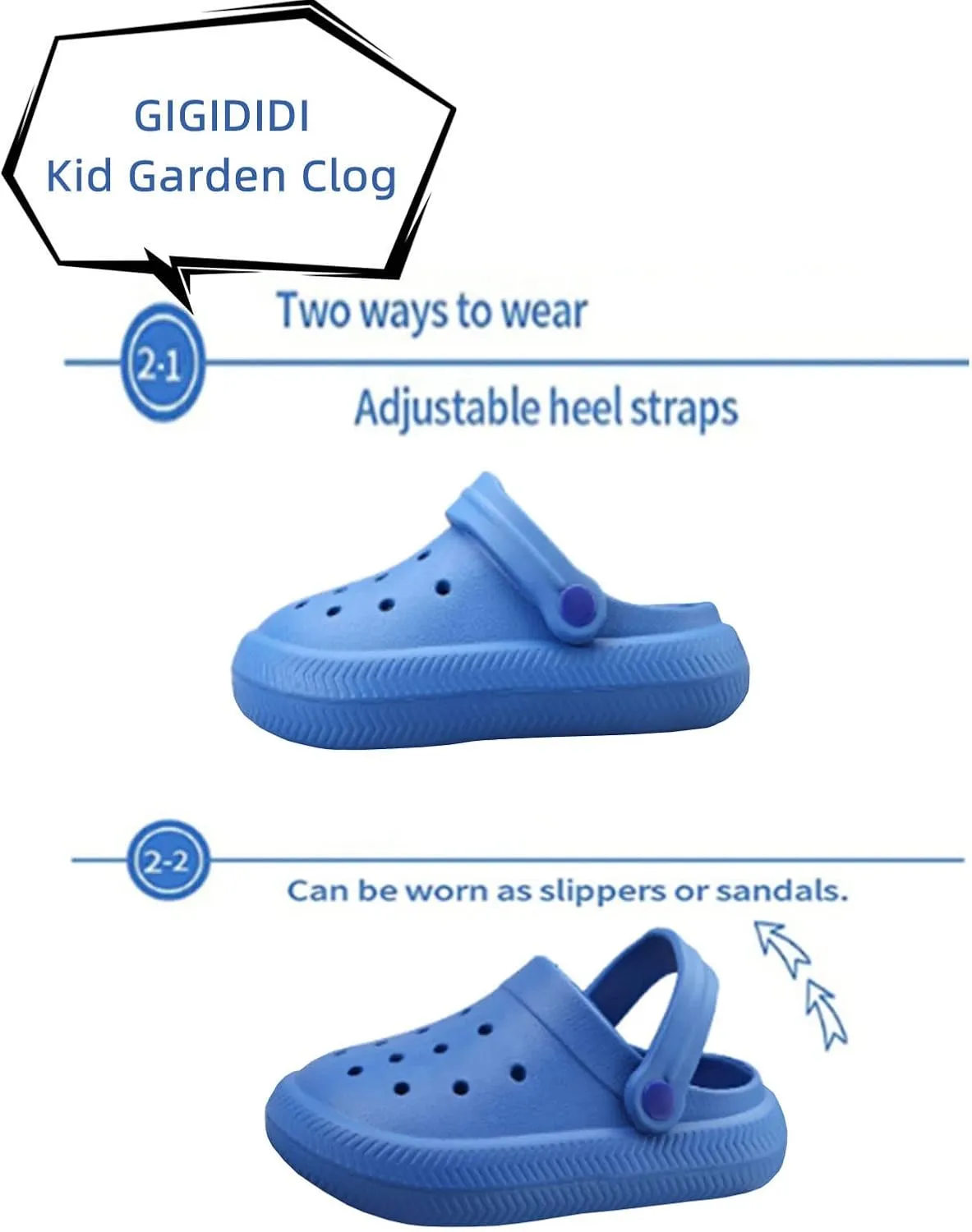 Gigididi Kids Clogs Toddler Garden Slip On Water Shoes,Beach Slipper for Boys and Girls