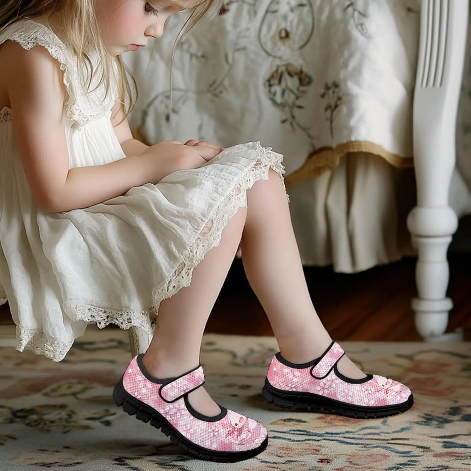 Girls Axolotl Mary Jane Dress Shoes Glitter Ballerina Princess Flat for Wedding, Party, Birthday US 11-2.5