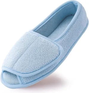 Git-up Diabetic Slippers for Women Memory Foam Arthritis Edema Adjustable Open Toe Swollen Feet Slippers Bedroom House Indoor Outdoor Shoes with Rubber Sole