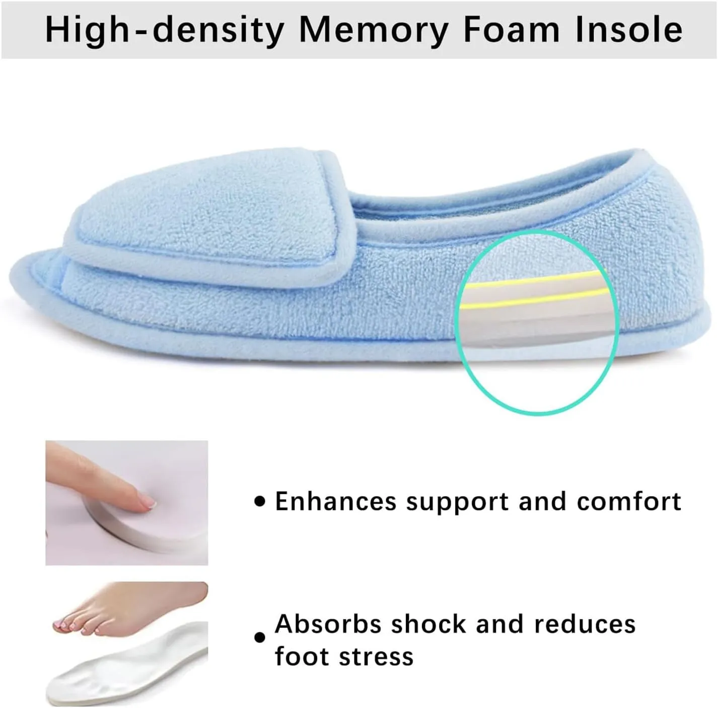 Git-up Diabetic Slippers for Women Memory Foam Arthritis Edema Adjustable Open Toe Swollen Feet Slippers Bedroom House Indoor Outdoor Shoes with Rubber Sole