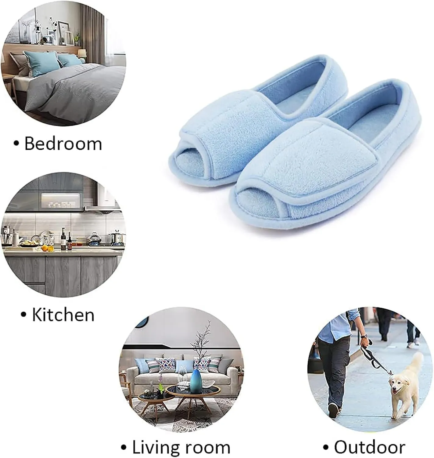Git-up Diabetic Slippers for Women Memory Foam Arthritis Edema Adjustable Open Toe Swollen Feet Slippers Bedroom House Indoor Outdoor Shoes with Rubber Sole
