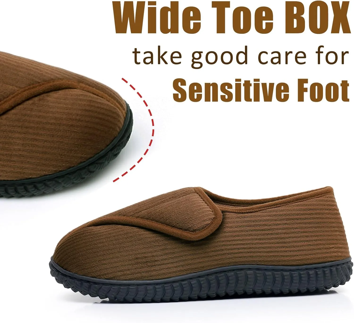 Git-up Men Memory Foam Diabetic Slippers Adjustable Arthritis Edema Swollen Feet Wide House Shoes Comfy Soft Non-Slip Plus Size Indoor Outdoor Slipper