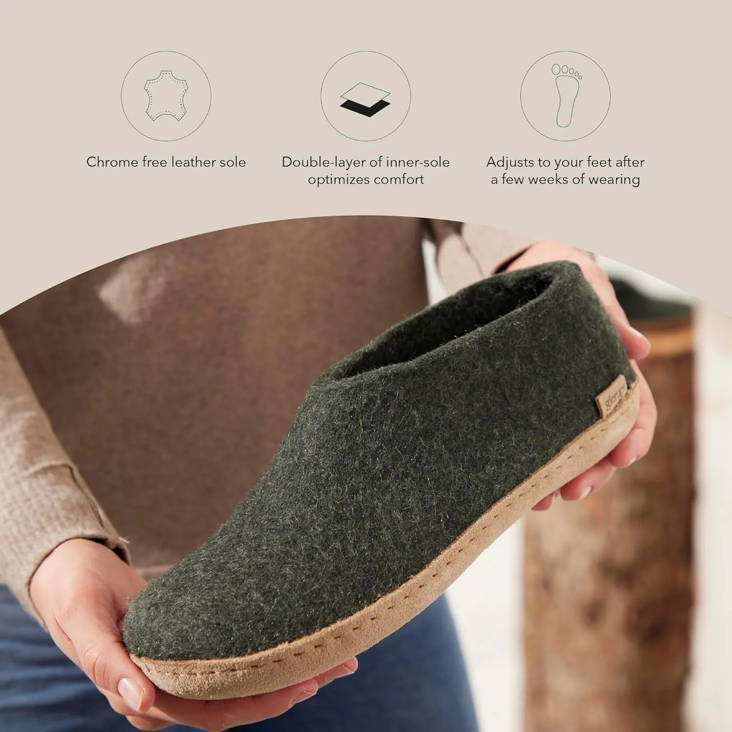 Glerups 100% Gotland Sheep Wool Boot Slipper with leather sole - Unisex
