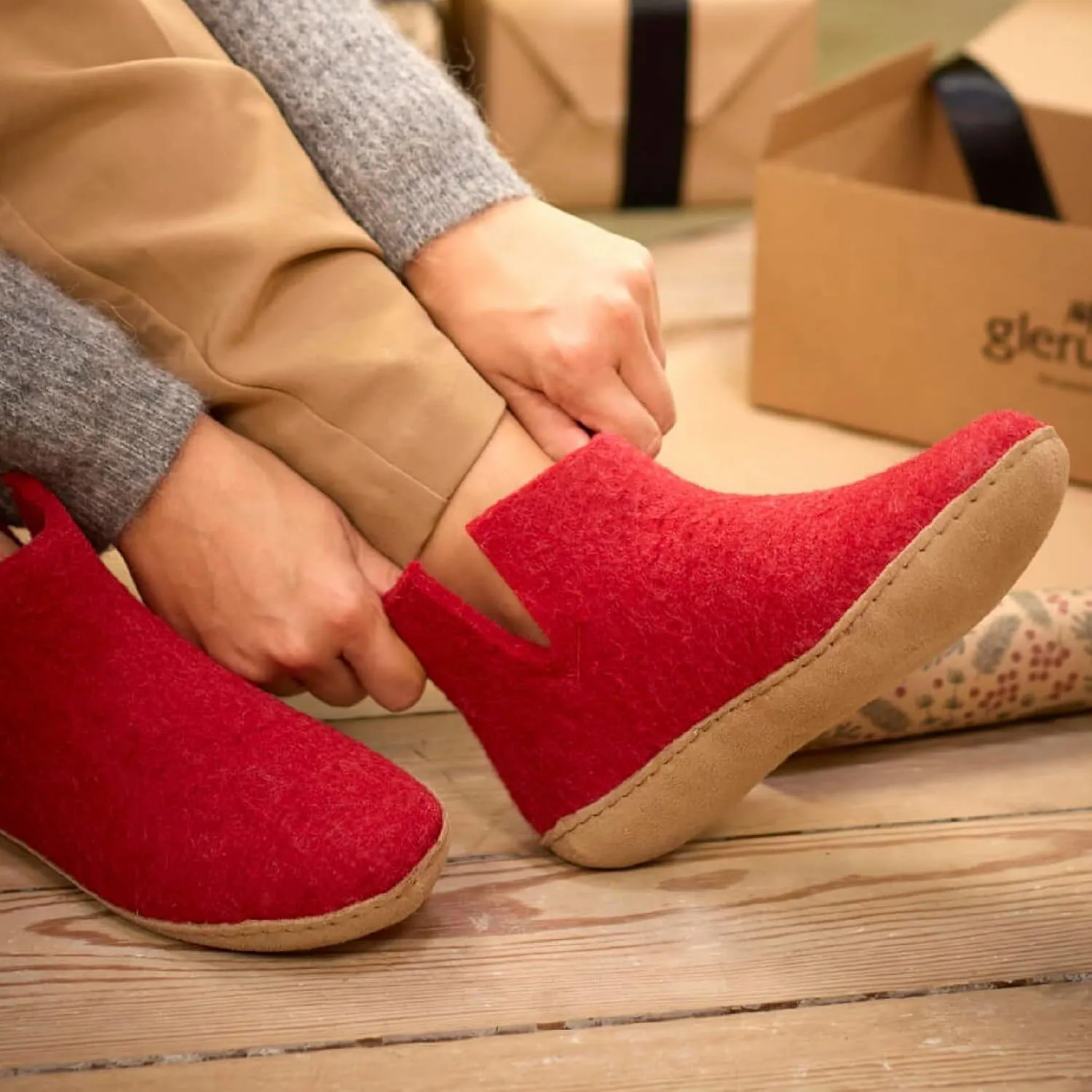 Glerups 100% Gotland Sheep Wool Boot Slipper with leather sole - Unisex