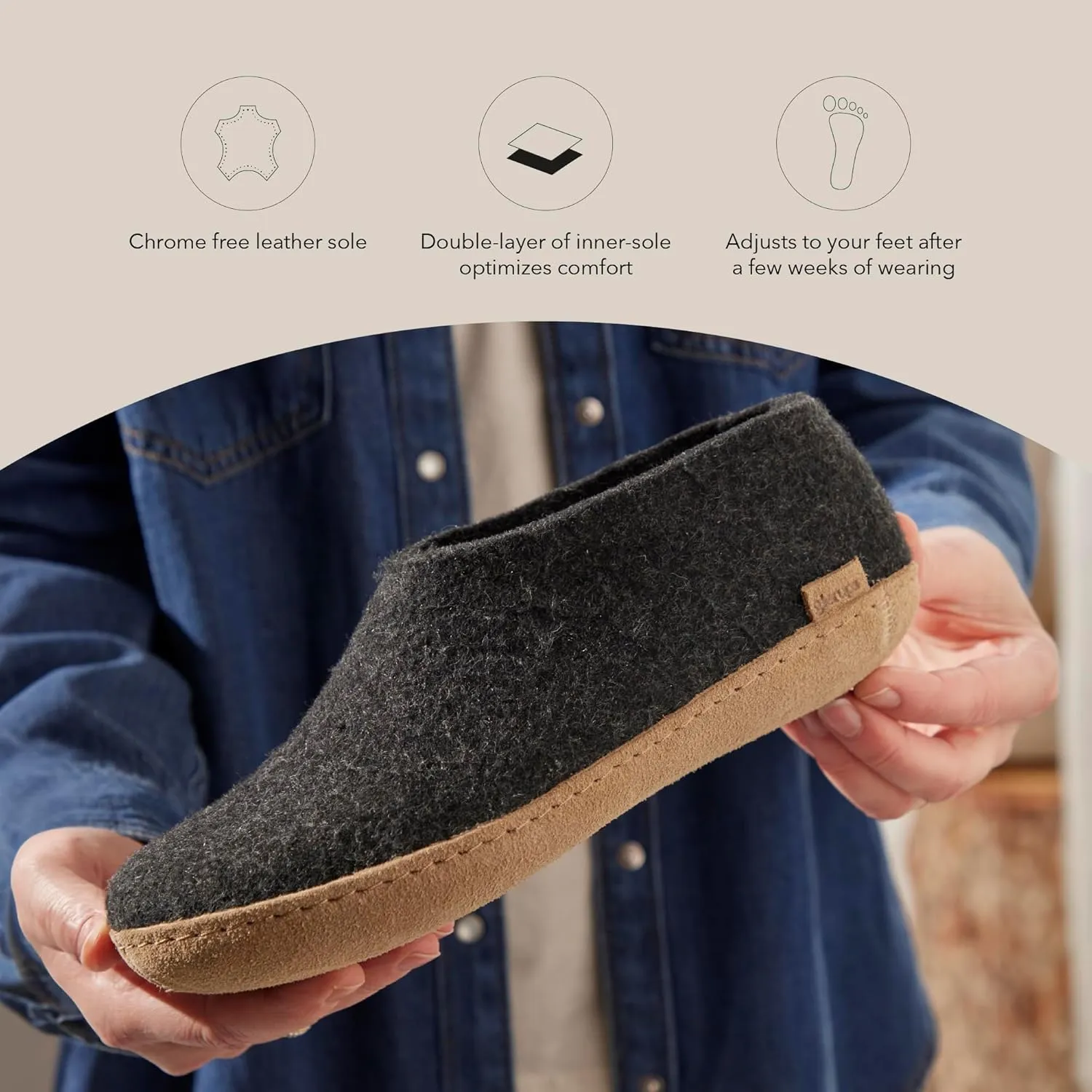 Glerups 100% Gotland Sheep Wool Boot Slipper with leather sole - Unisex