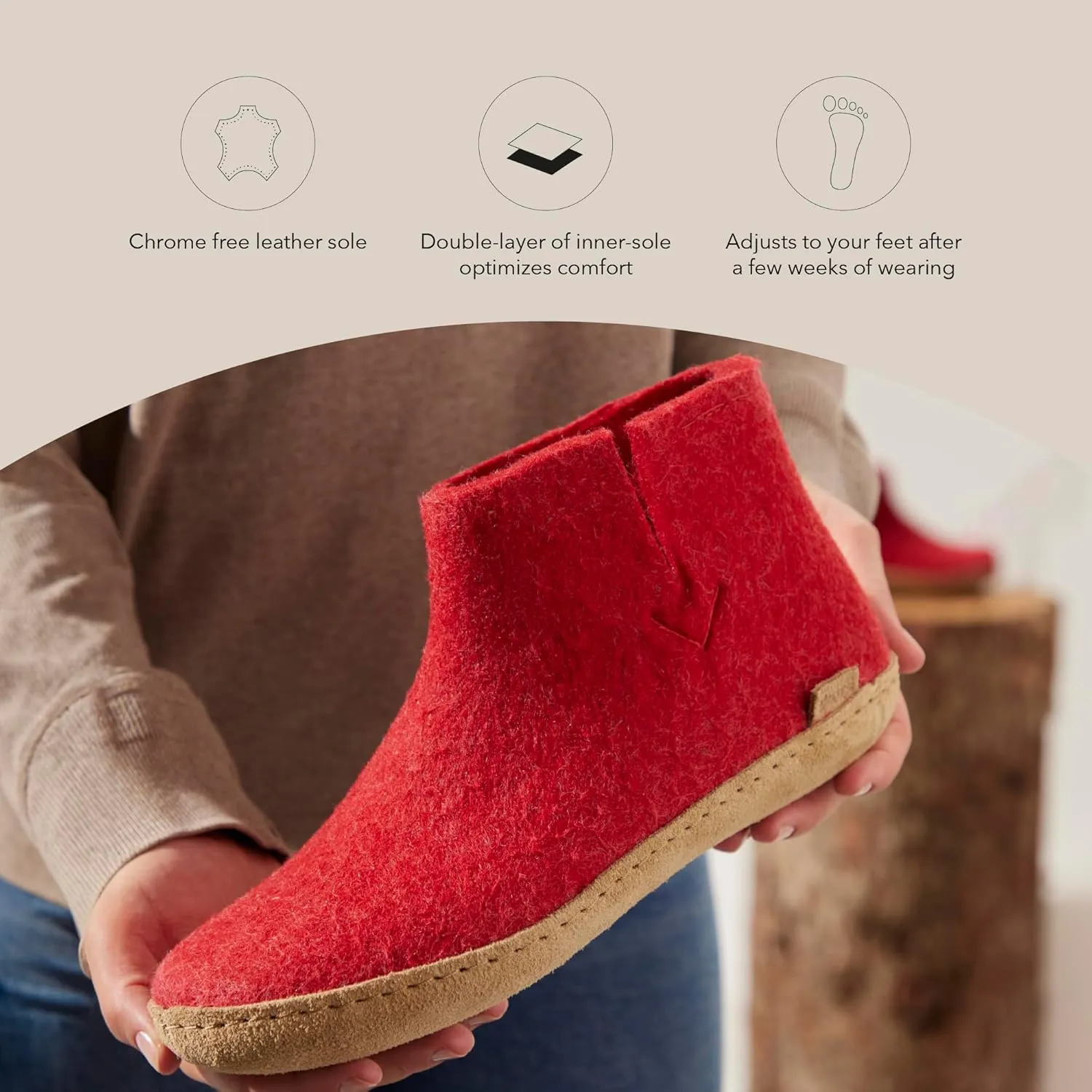 Glerups 100% Gotland Sheep Wool Boot Slipper with leather sole - Unisex