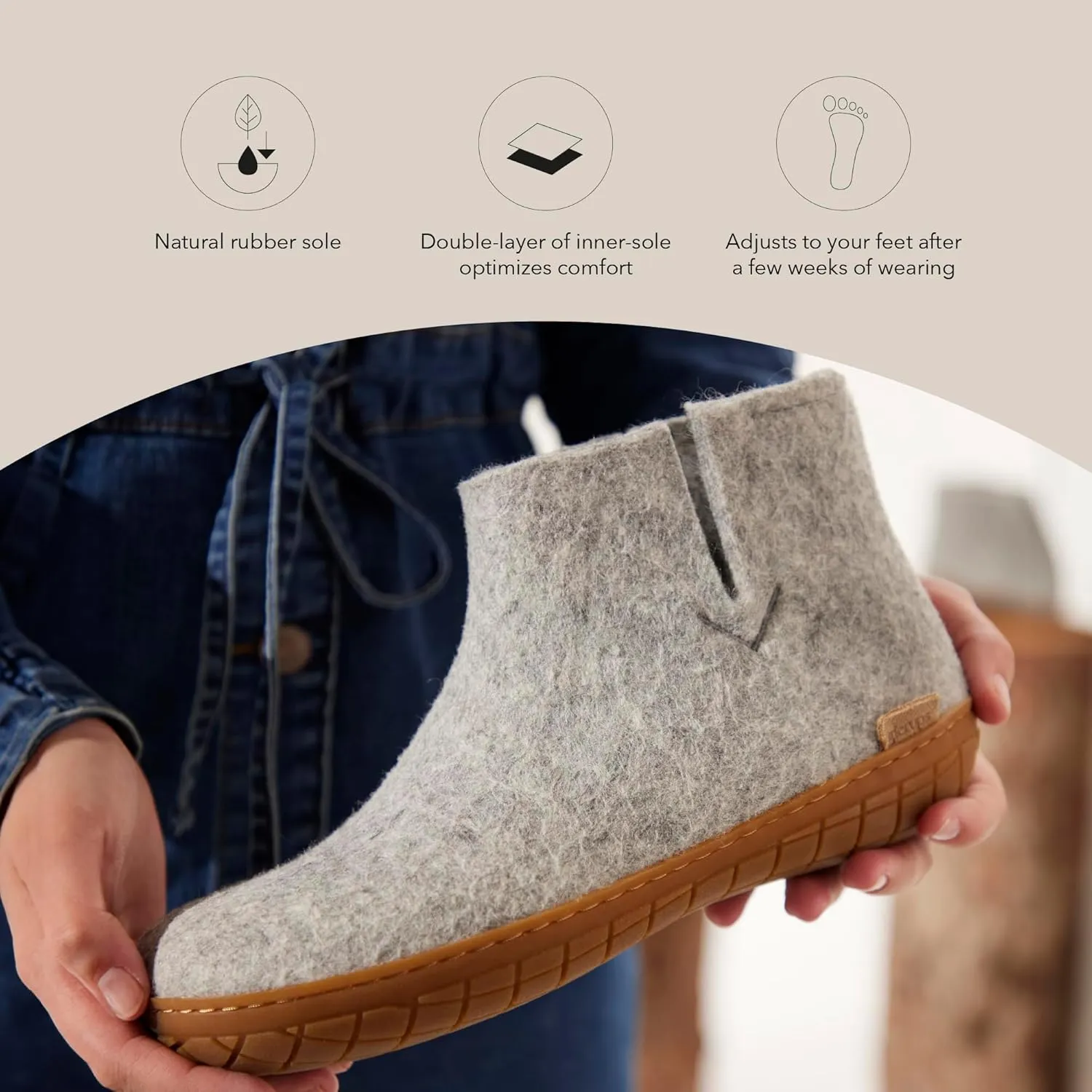 Glerups 100% Gotland Sheep Wool Boot Slipper with rubber sole - Unisex