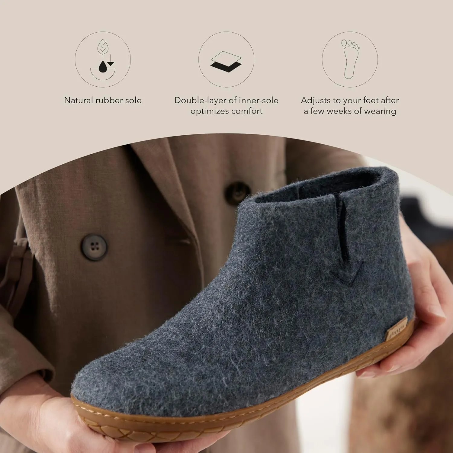 Glerups 100% Gotland Sheep Wool Boot Slipper with rubber sole - Unisex