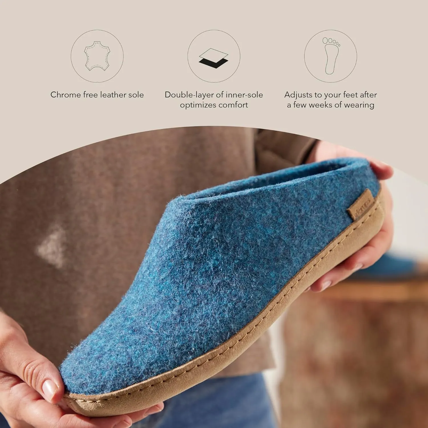 Glerups 100% Gotland Sheep Wool Slipper with leather sole - Unisex Slip-on
