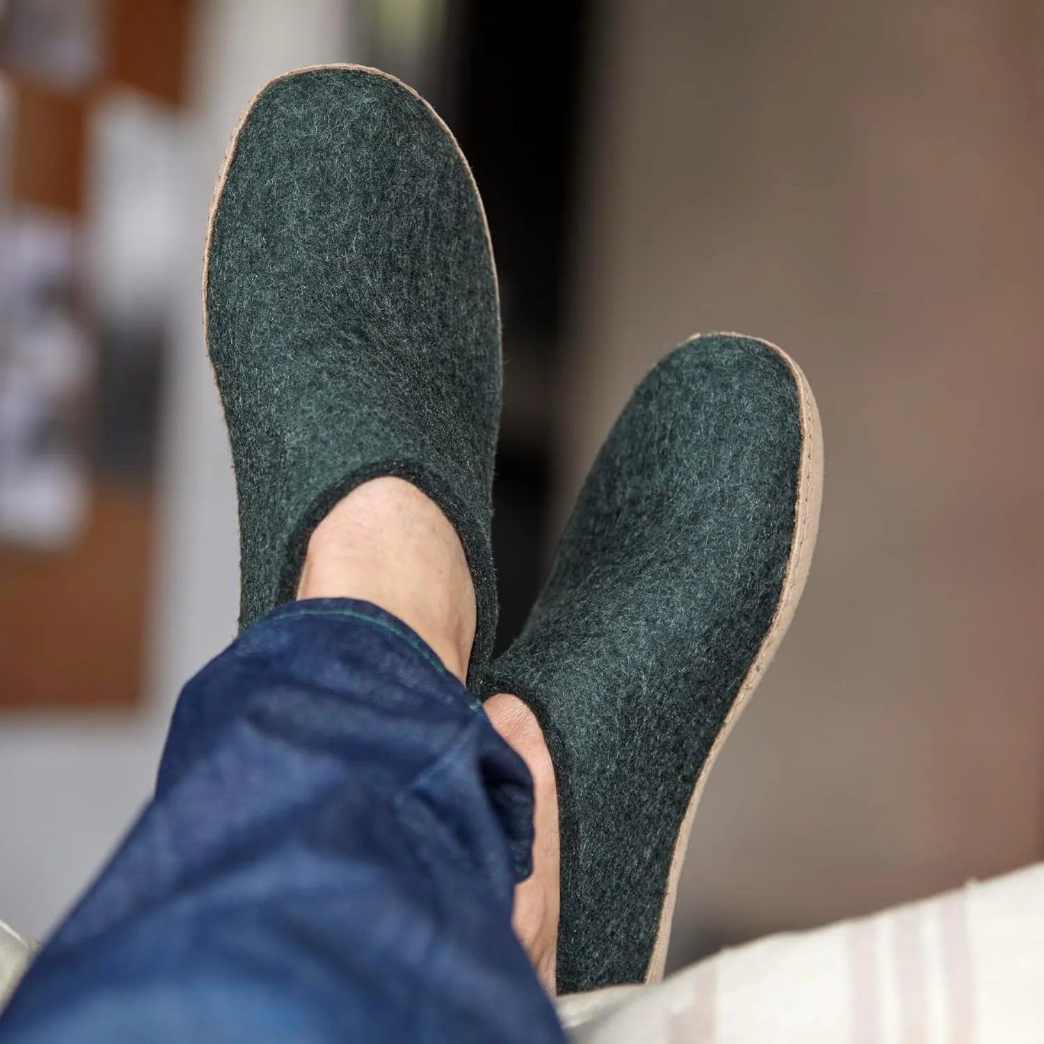 Glerups 100% Gotland Sheep Wool Slipper with leather sole - Unisex Slip-on