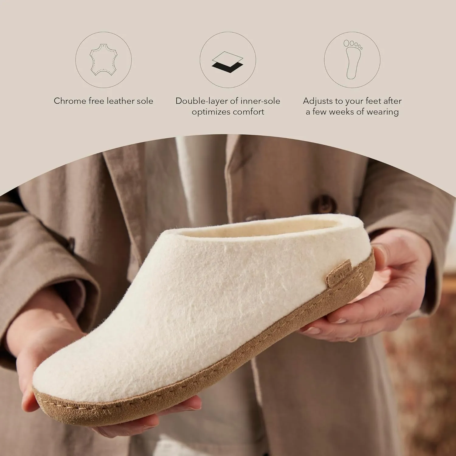 Glerups 100% Gotland Sheep Wool Slipper with leather sole - Unisex Slip-on