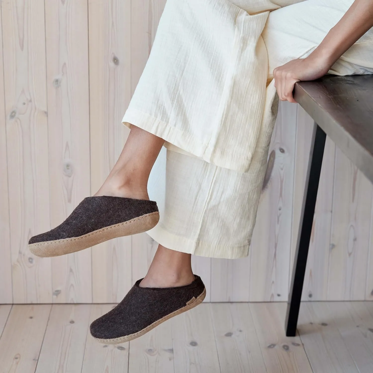 Glerups 100% Gotland Sheep Wool Slipper with leather sole - Unisex Slip-on