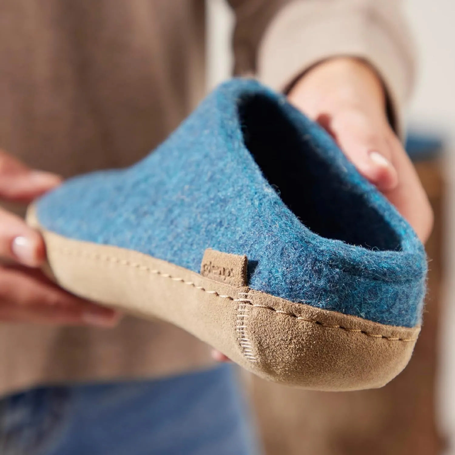 Glerups 100% Gotland Sheep Wool Slipper with leather sole - Unisex Slip-on