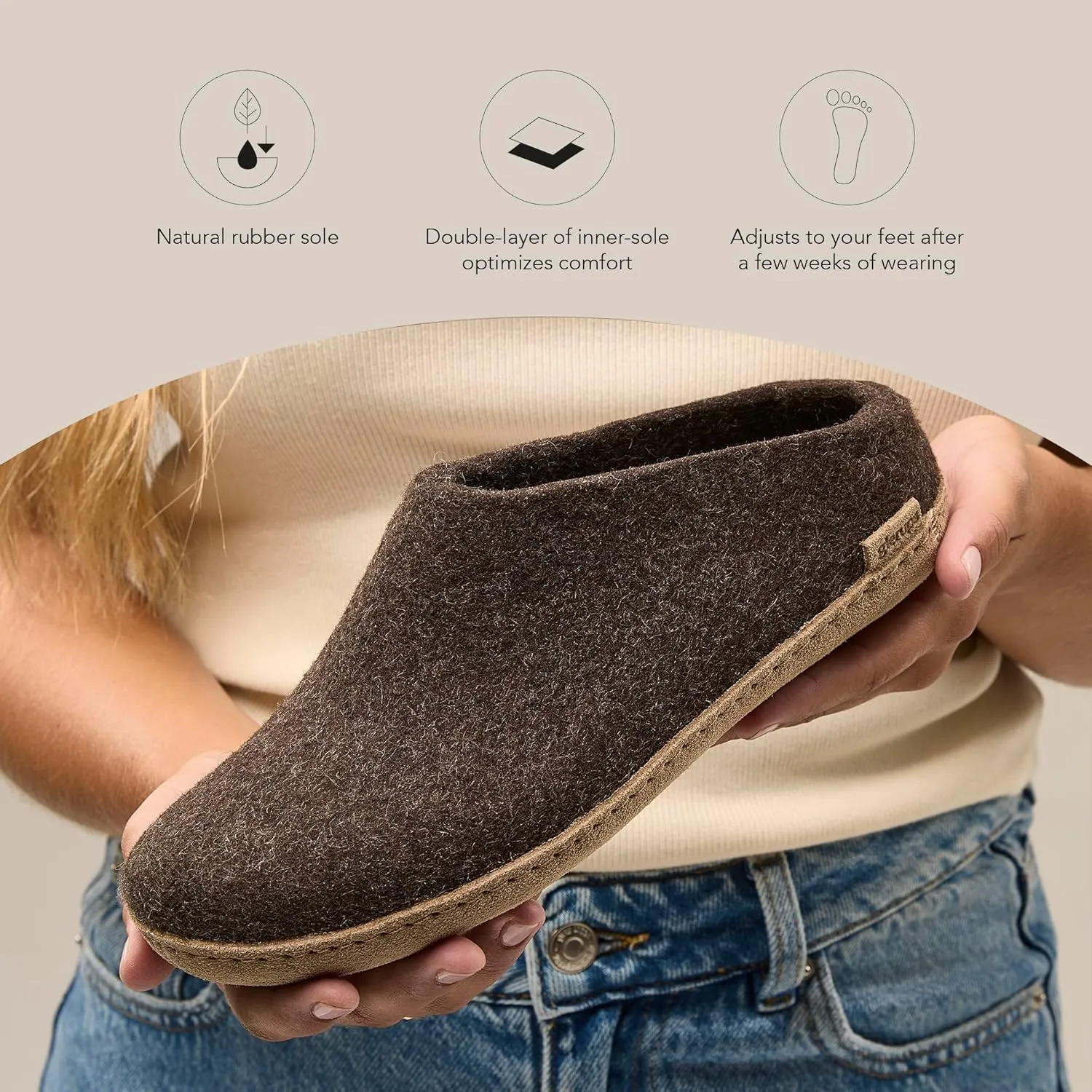 Glerups 100% Gotland Sheep Wool Slipper with leather sole - Unisex Slip-on