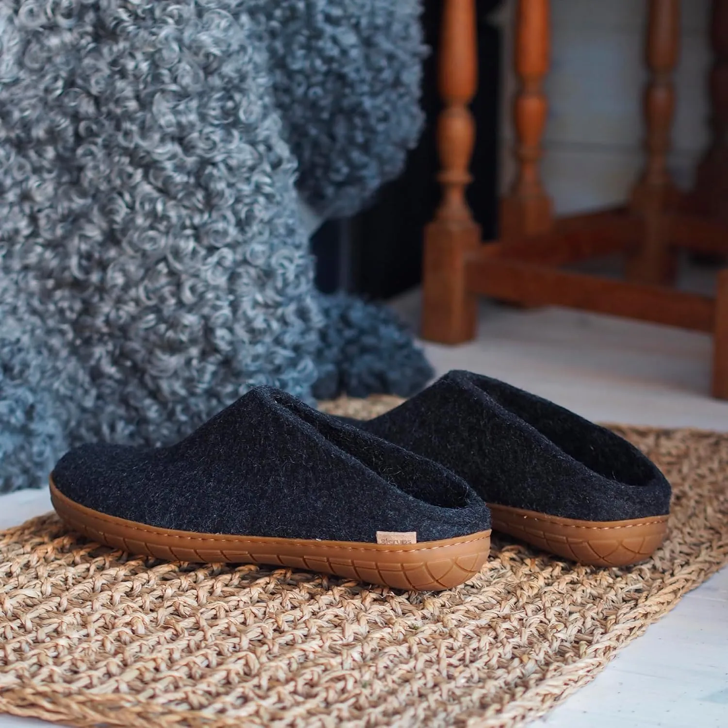 Glerups 100% Gotland Sheep Wool Slipper with rubber sole - Unisex Slip-on