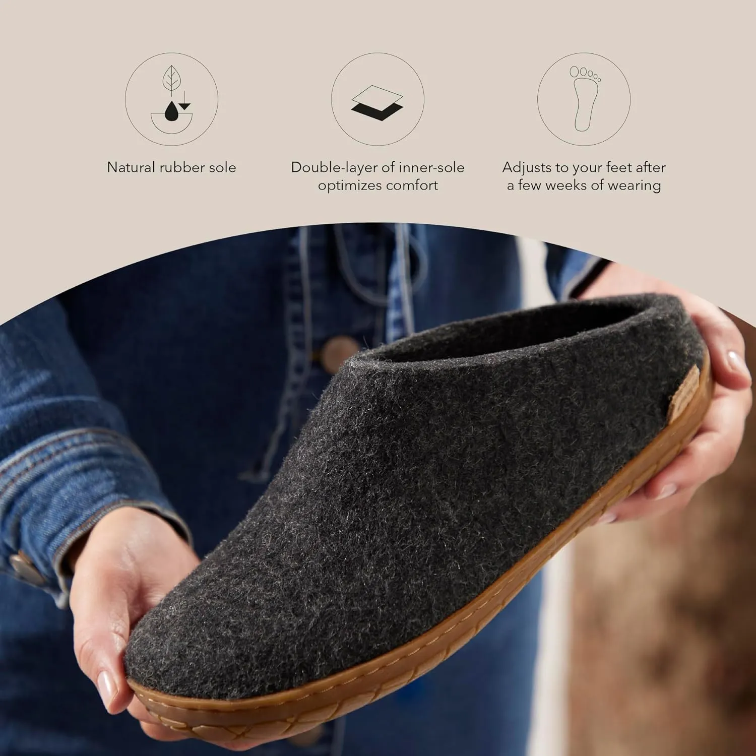 Glerups 100% Gotland Sheep Wool Slipper with rubber sole - Unisex Slip-on