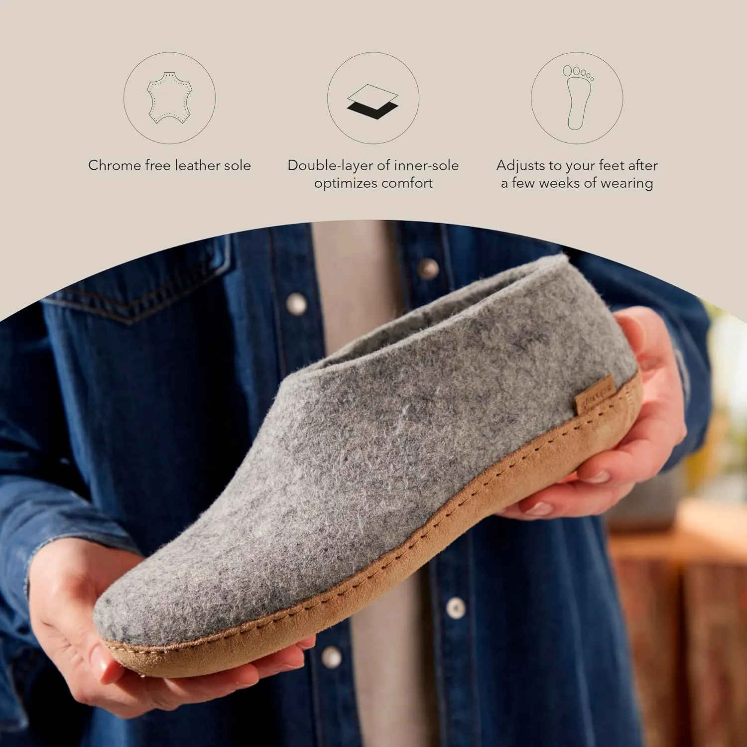 Glerups 100% high quality wool mix Boot Slipper with leather sole - Unisex