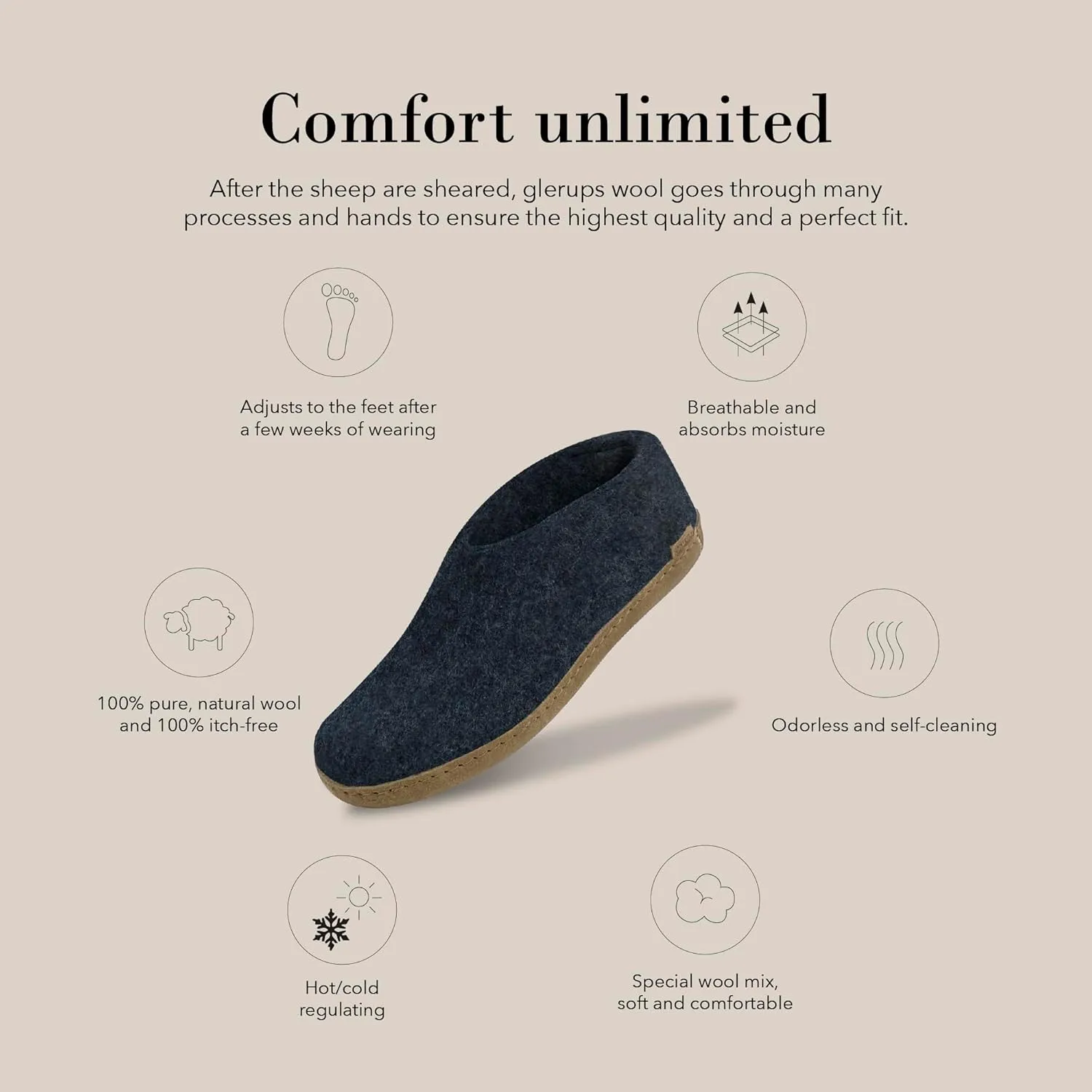 Glerups 100% high quality wool mix Boot Slipper with leather sole - Unisex