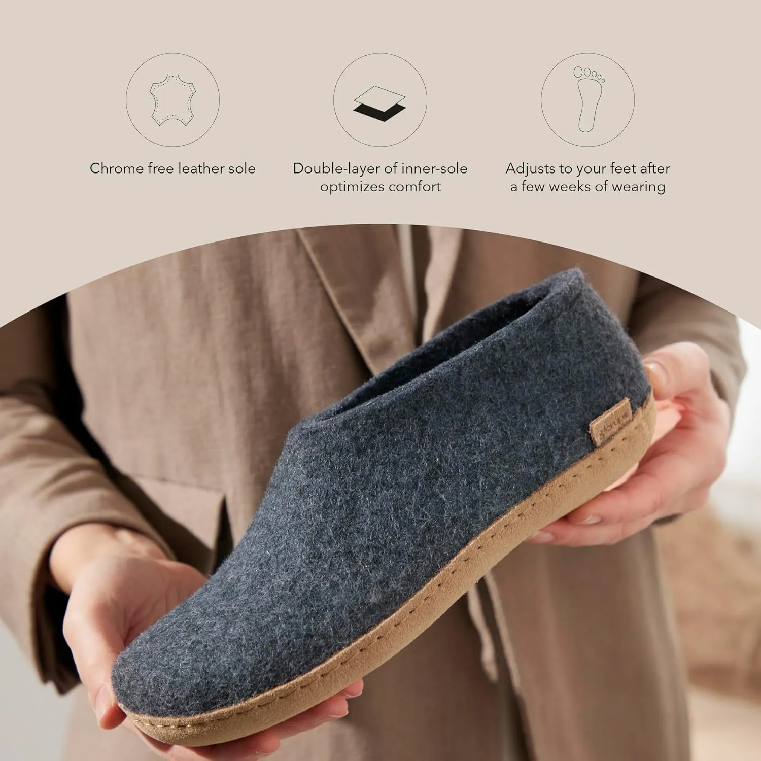 Glerups 100% high quality wool mix Boot Slipper with leather sole - Unisex