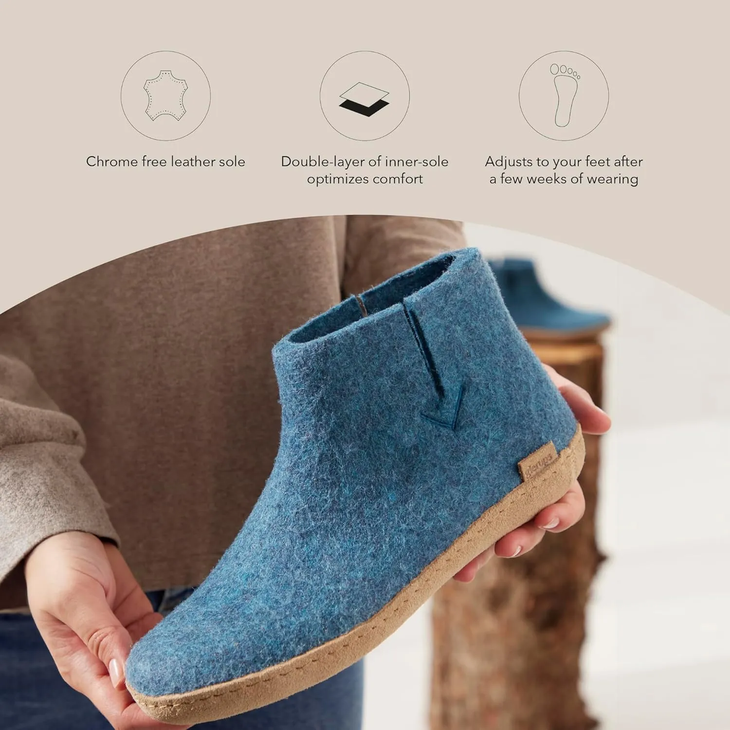 Glerups 100% high quality wool mix Boot Slipper with leather sole - Unisex