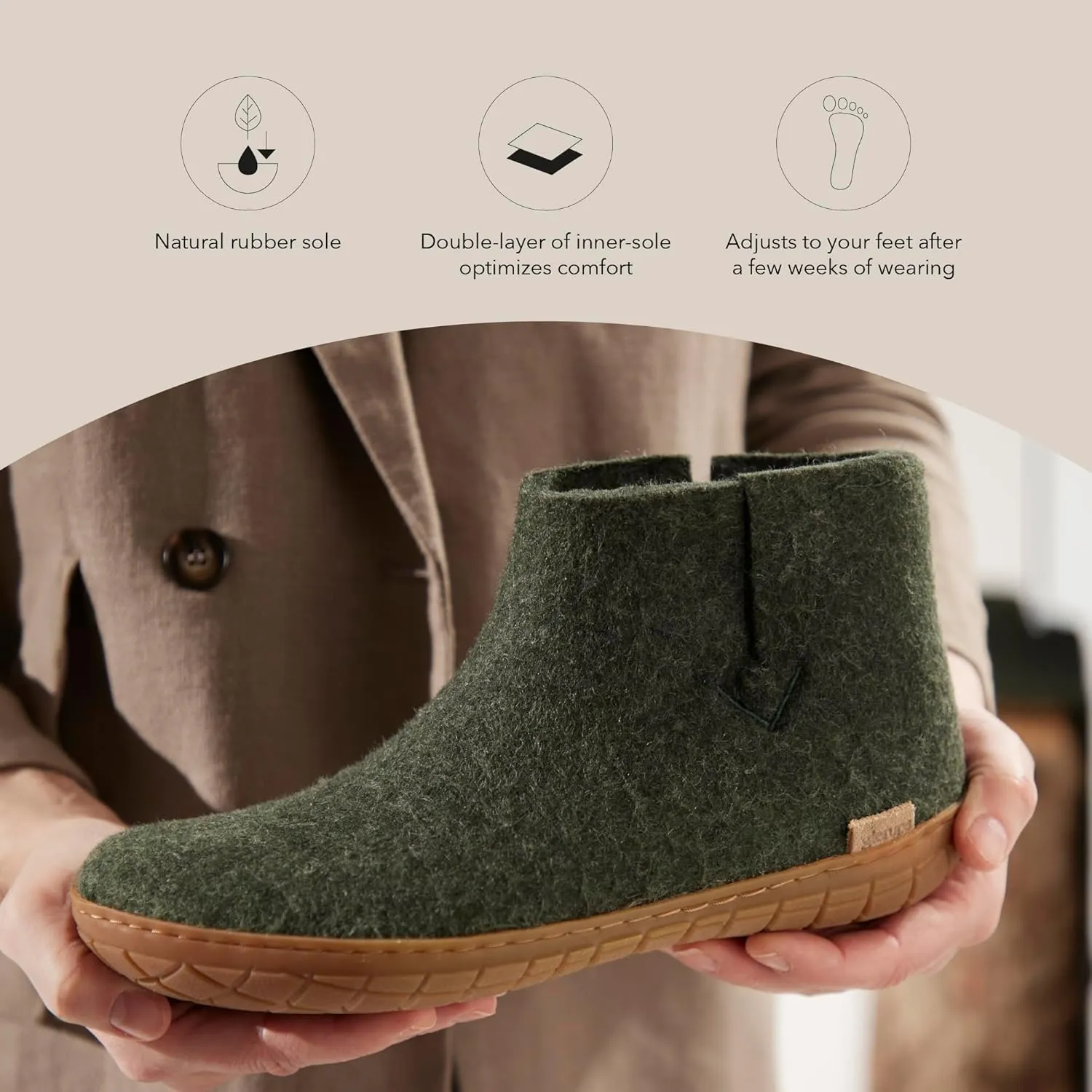 Glerups 100% high quality wool mix Boot Slipper with rubber sole - Unisex