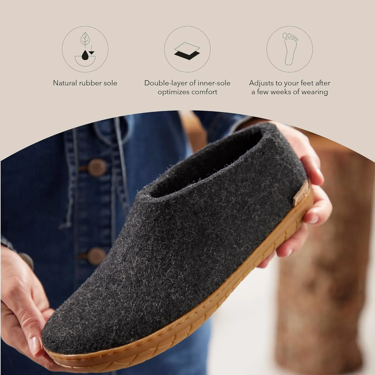 Glerups 100% high quality wool mix Shoe Slipper with rubber sole - Unisex