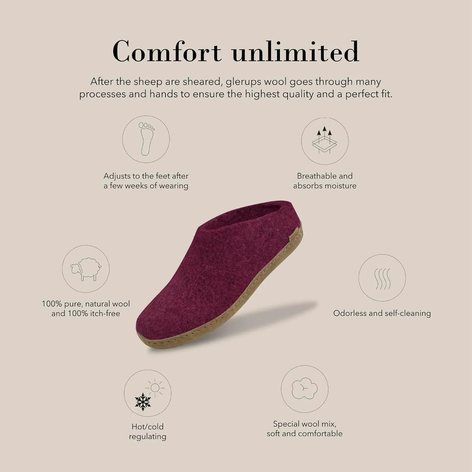 Glerups 100% high quality wool mix Slipper with leather sole - Unisex Slip-on