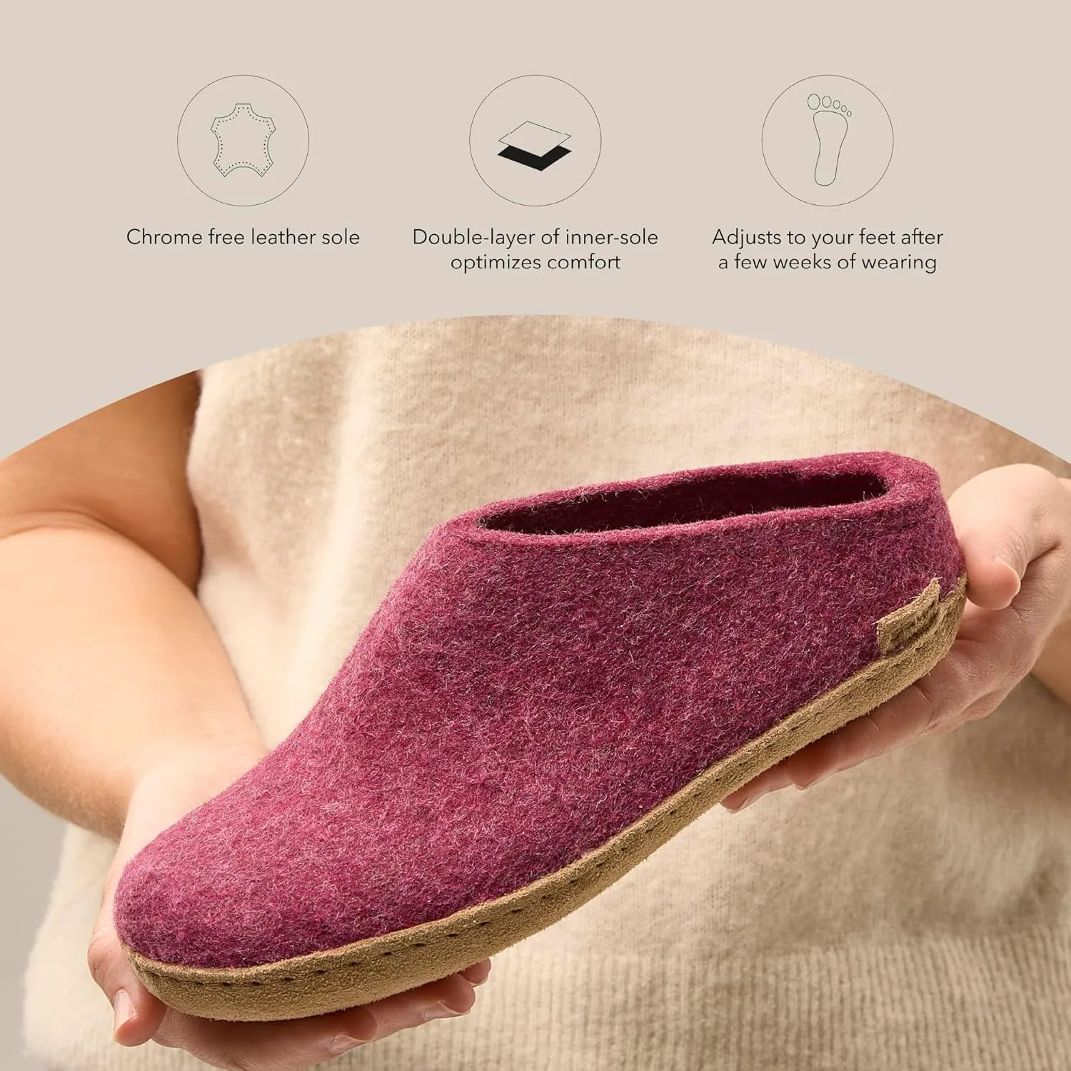Glerups 100% high quality wool mix Slipper with leather sole - Unisex Slip-on