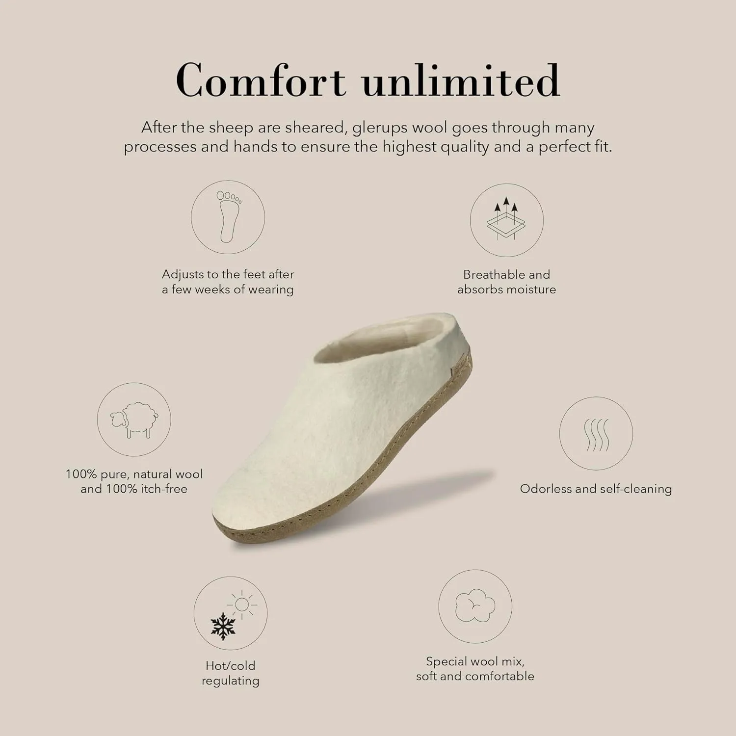 Glerups 100% high quality wool mix Slipper with leather sole - Unisex Slip-on