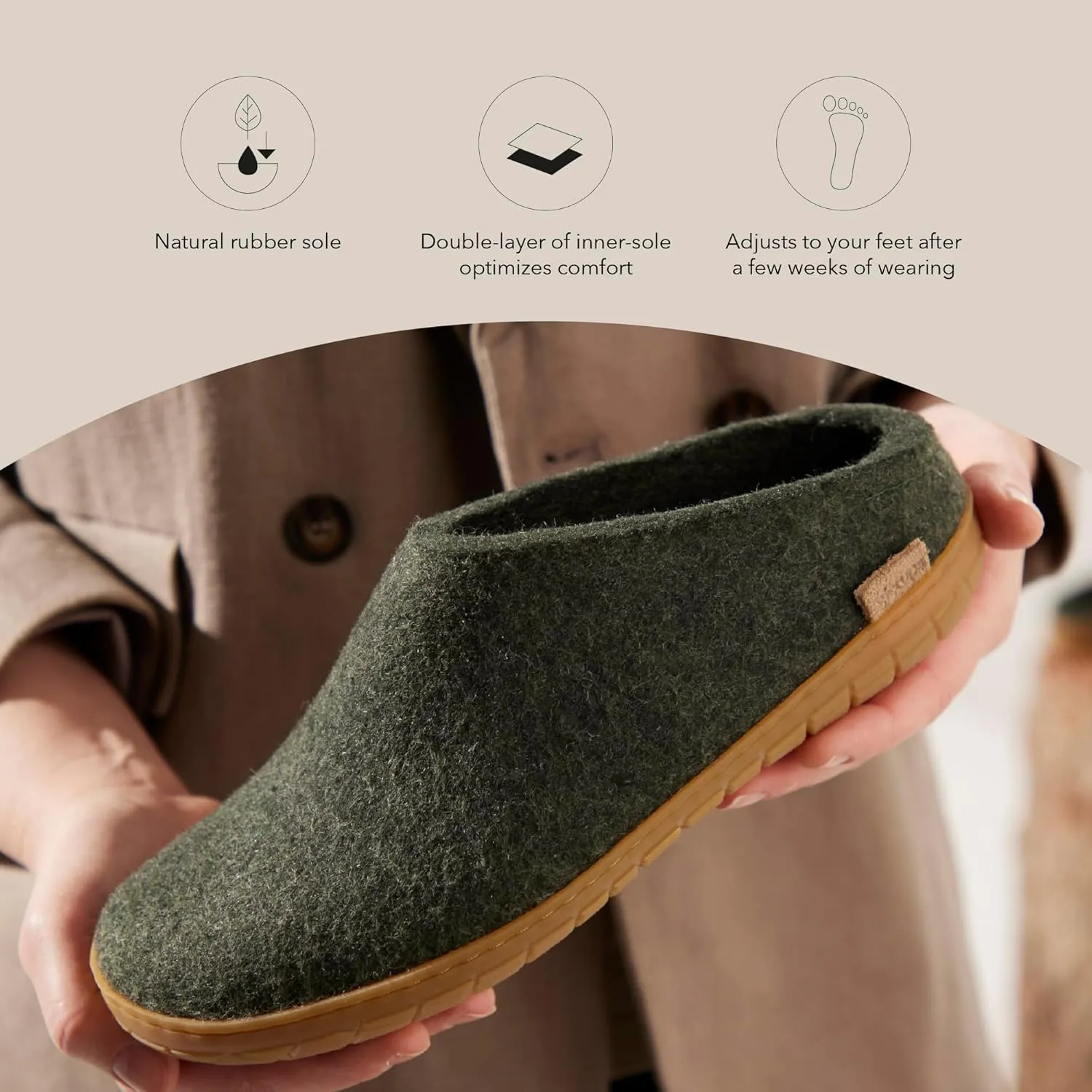 Glerups 100% high quality wool mix Slipper with rubber sole - Unisex Slip-on