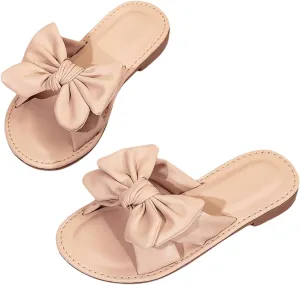 GORGLITTER Girl's Slip on Sandals Bow Sandals Round Open Toe Beach Sandals