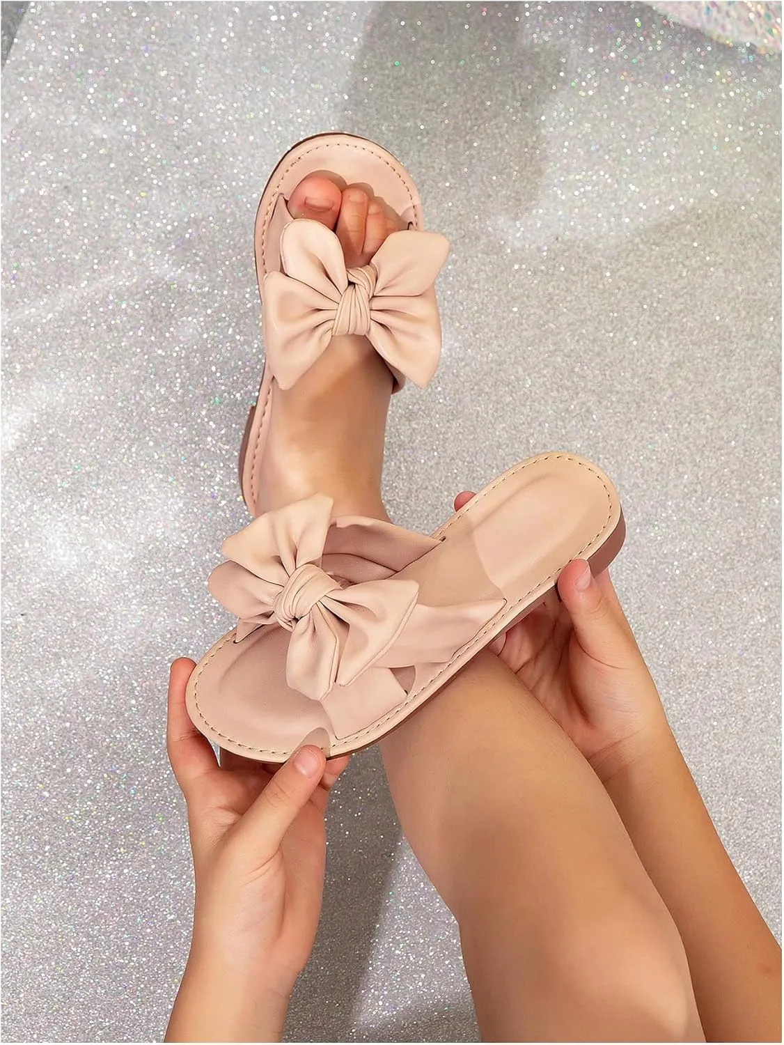 GORGLITTER Girl's Slip on Sandals Bow Sandals Round Open Toe Beach Sandals